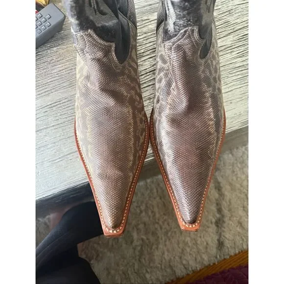 Los Altos Boots Brown Weathered Leather & Snake Skin Snip Toe Cowboy Boots sz 11 - Picture 2 of 12